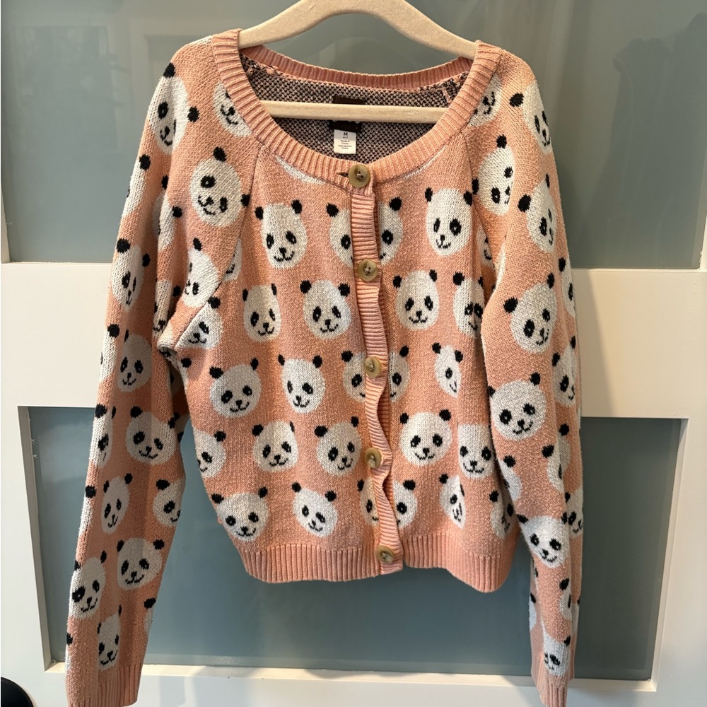 Tea Collection Panda Pink Cardigan Girls Sz 6-7